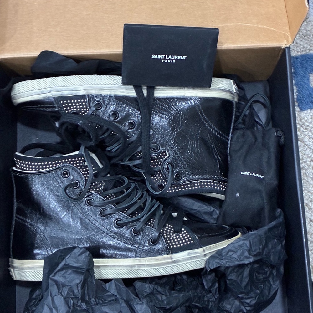 Saint Laurent Double Studded High Top Sneaker Size EU 35 USA 5 - Picture 4 of 13